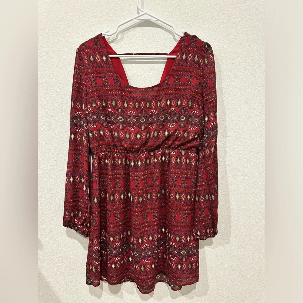 Umgee Boho Aztec Dress Red‎ Maroon Burgundy Medium